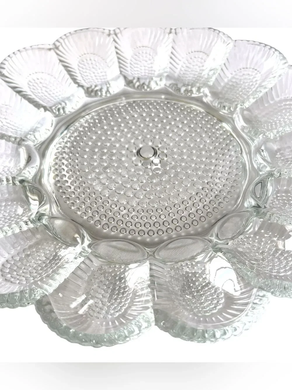 Vintage Hobnail Crystal Glass Deviled Egg Platter
